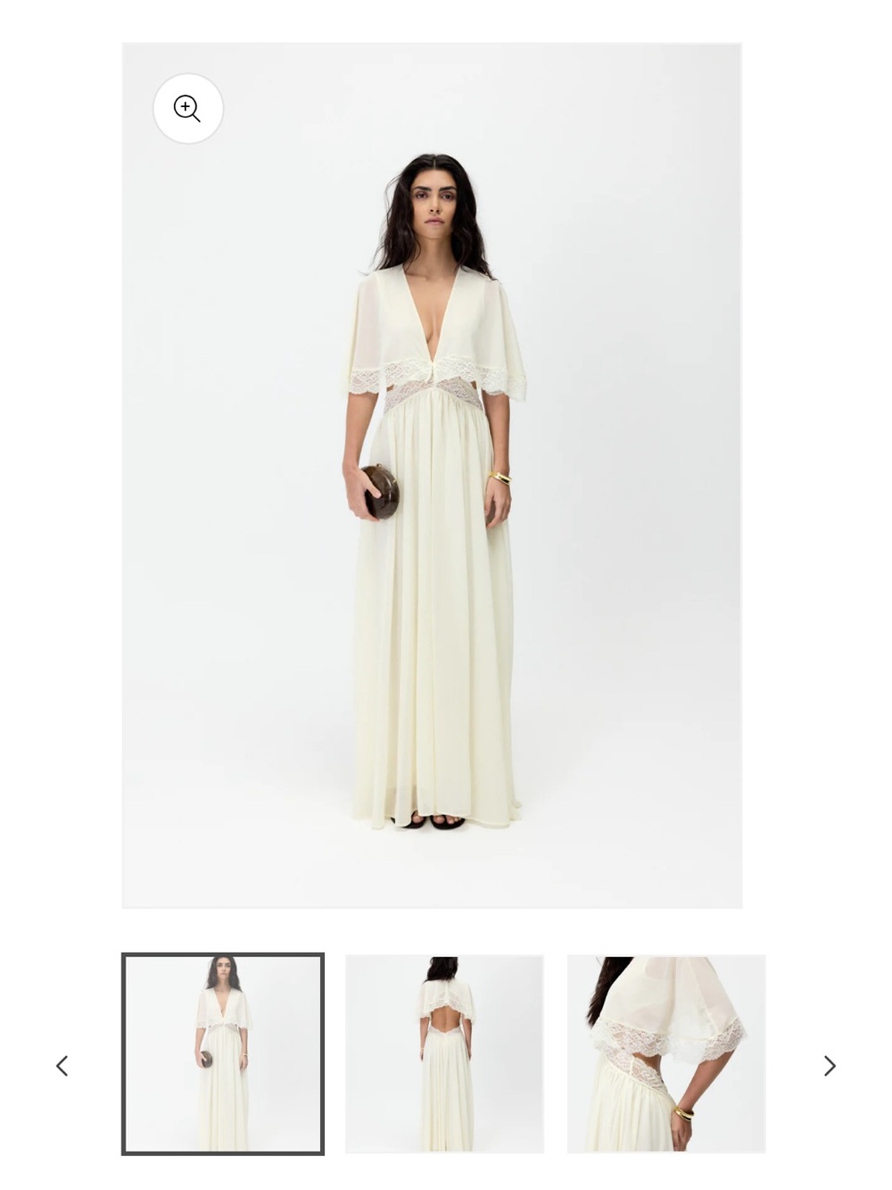Ivory Lace-Detail Maxi Dress with Deep V